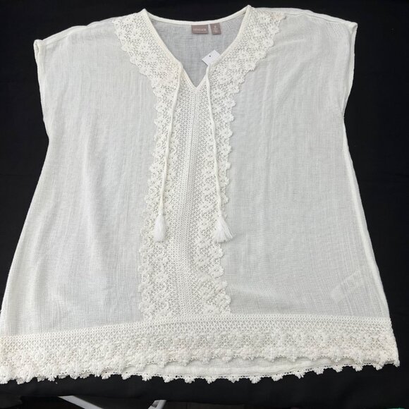 Chicos size 3 Crochet Lace White Top Women's Size XL nwt Short Sleeves - Picture 1 of 7